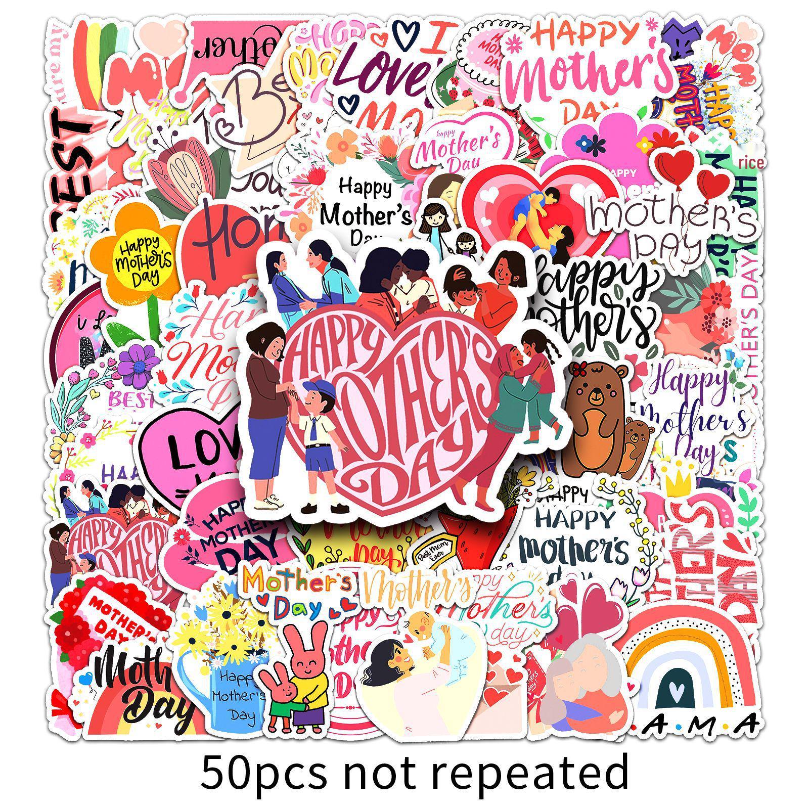 50-Pack Mother s Day English Slogan Stickers for Journals, Water Bottles, & Notebooks