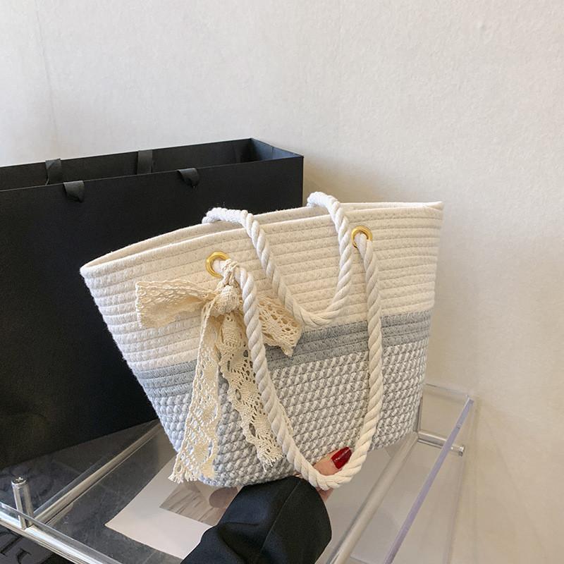 

Stylish Trendy Woven Bucket Bag For Women Featuring Chic Scarf And Casual Design Single