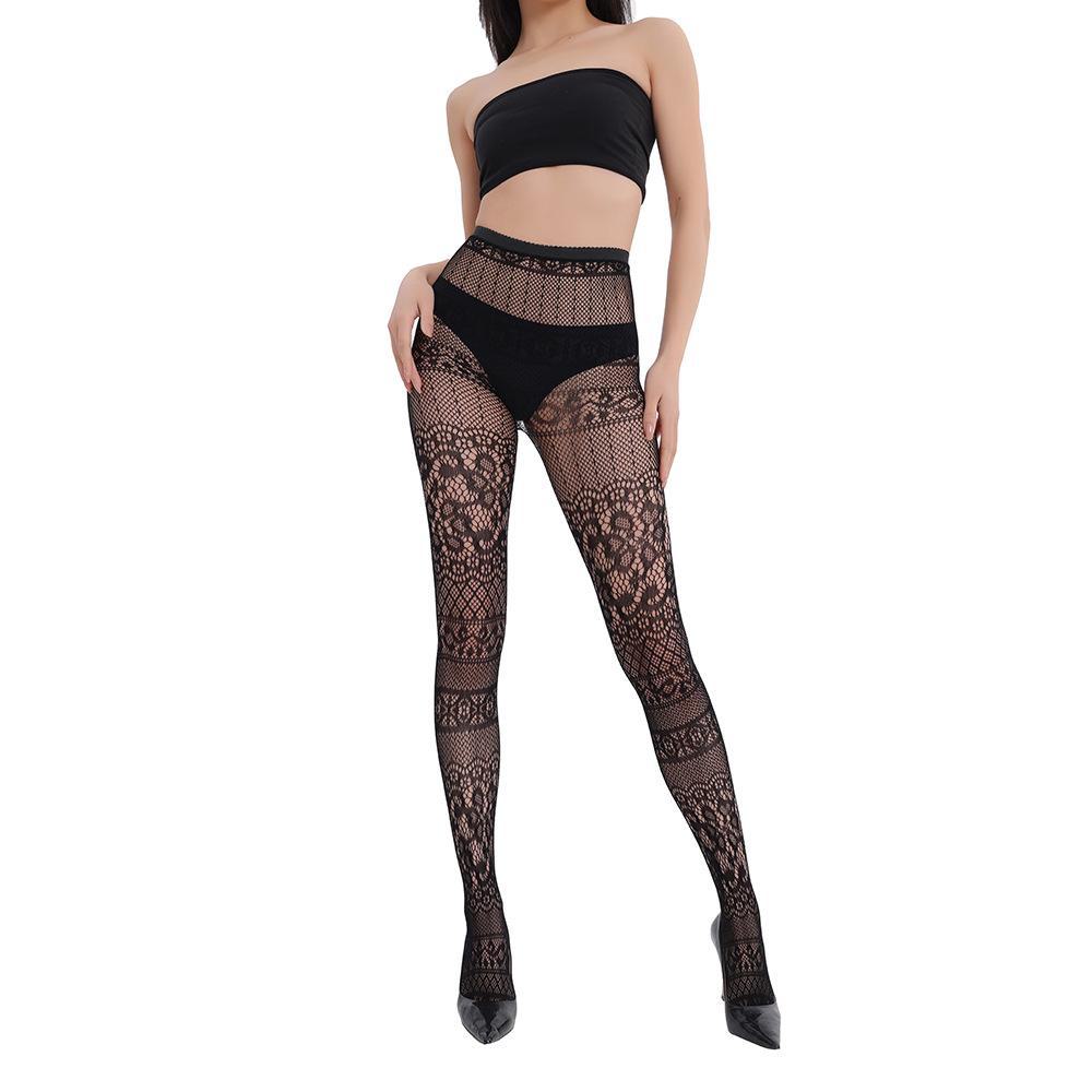Cross-Border Floral Fishnet Garter Stockings - Hollow Jacquard Design