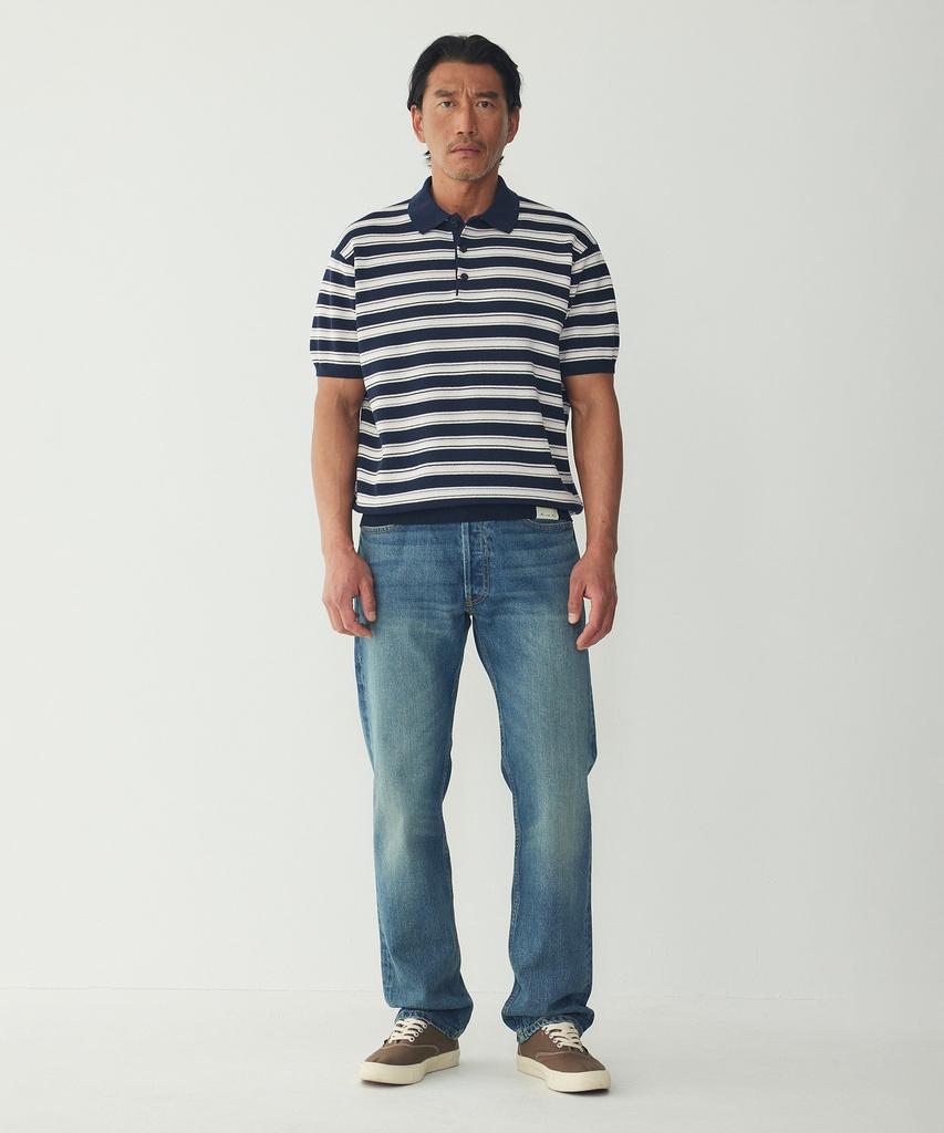 MAN ON THE BOON Striped Short Sleeve Polo Knit_Navy 4716113035