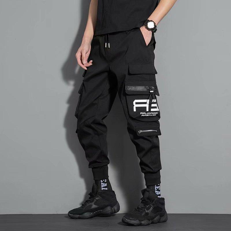 

Spring and summer thin pants men s loose leggings work pants trendy overalls trend versatile M чёрный
