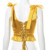 Vintage Ribbon Spaghetti Strap Bustiers Sleeveless Back Criss Cross Corset Crop Tops Women's Tank Tops Solid Color