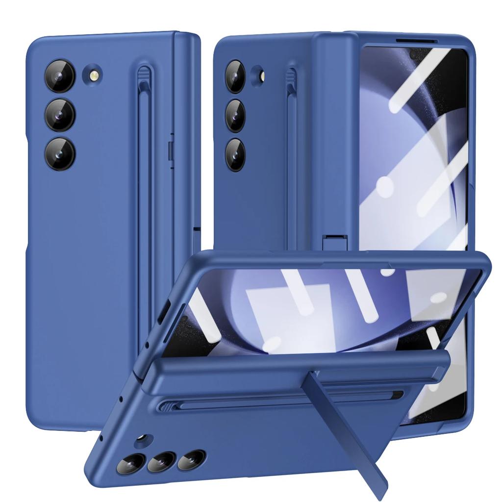 Skin Feel Matte for Samsung Galaxy Z Fold 6 5 4 3 Case with Tempered Film Pen Slot Capacitor Pen Folding Hinge Bracket Cover