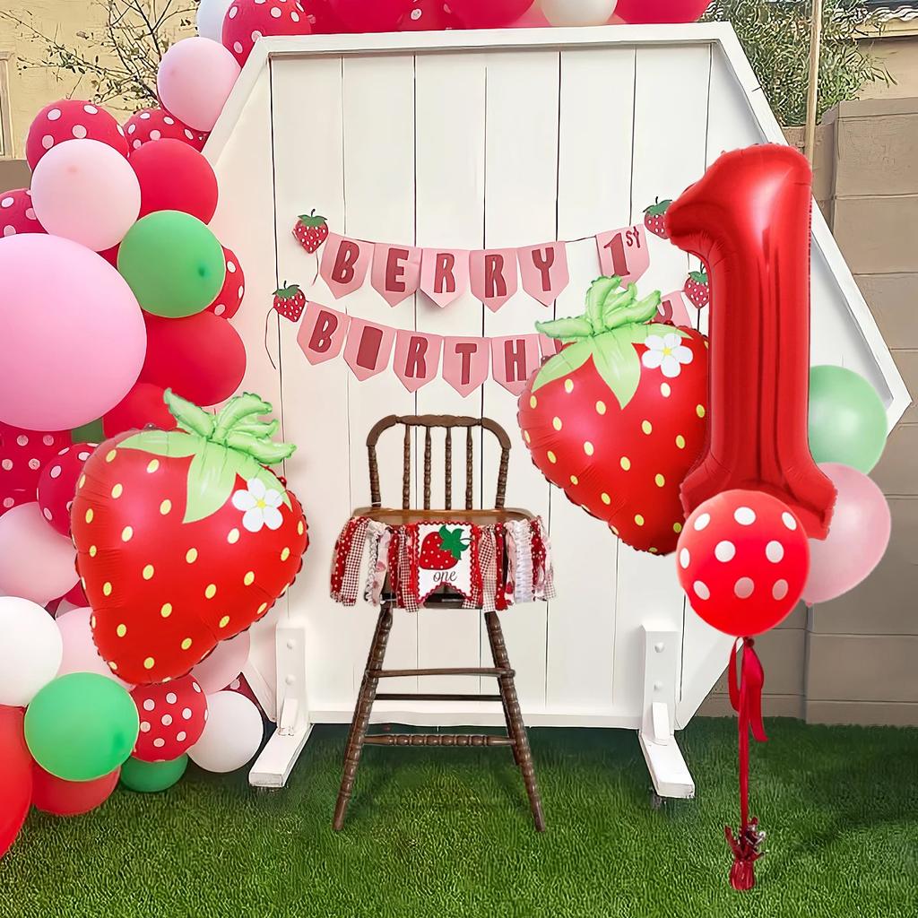 13pcs strawberry balloon aluminum foil balloon set with polka dot latex balloons for birthday party and anniversary decoration