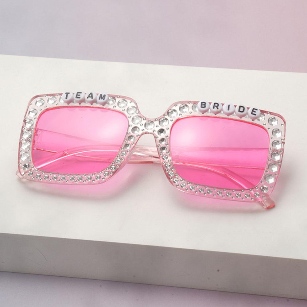 Bride to Be Sunglasses Sparkling Diamond Square Eyewear for Wedding Bridal Shower Decoration Team Bride Gifts Hen Party Supplies розовый