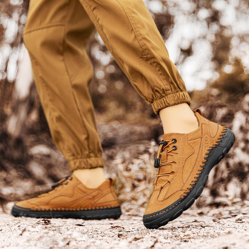 Spring/Autumn Men's Retro Large Size Hand-stitched Casual Men's Boots Men's Casual Leather Shoes Yellow Moccasins