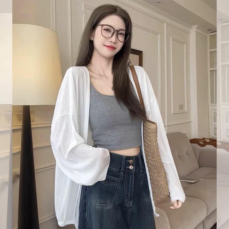 Ice Silk Sun Protection Women's Mid-Length Knit Cardigan - Summer Shawl Loose Jacket