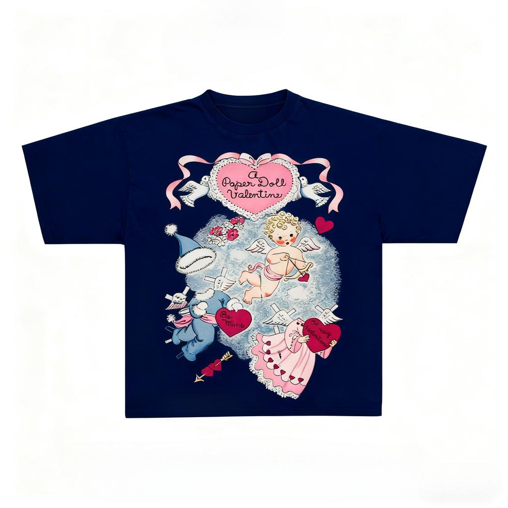 Cute Angel Graphic Print Autumn Cotton Unisex T-shirt Short Sleeve Street Fashion Trend Clothing Street Style Winter Innerwear