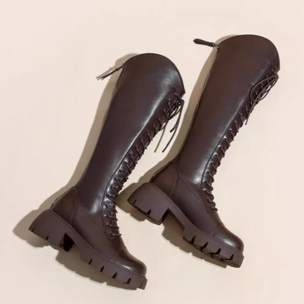 Long Boots Women's 2024 New Autumn and Winter Velvet Warm Small Thick-soled Heightening Knight Boots Women's Long Boots