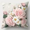 4Pcs Pink Rose Daisy Cushion Cover Floral Marble Crystal Printed Pillow Case Polyester Home Decor Sofa Living Room 2D Flat