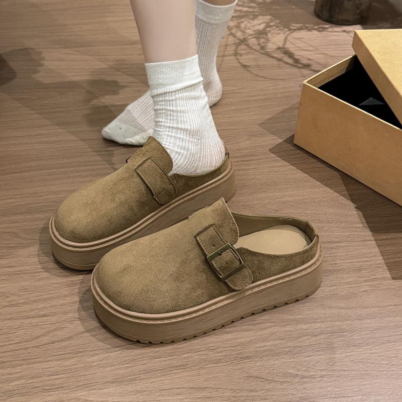 One foot on the muller bag head and half slippers for women to wear in the autumn and winter of 2025, the new thick-soled heightening retro Birkenst