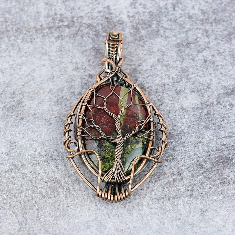 Tree Of Life Dragon Blood Jasper Pendant Copper Wire Wrapped Pendant Dragon Blood Jasper Gemstone Pendant Copper Jewelry Gift For Her