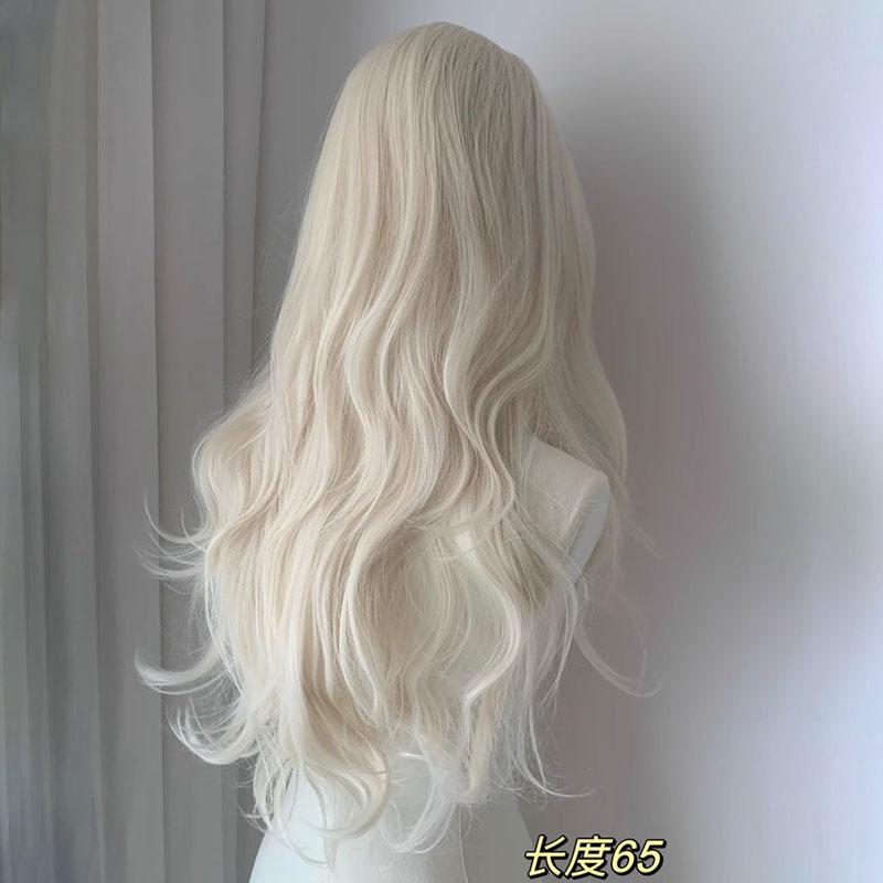 White Gold Long Curly Synthetic Wig High Quality Fashion Big Wave Bangs Women's Hair Wig
