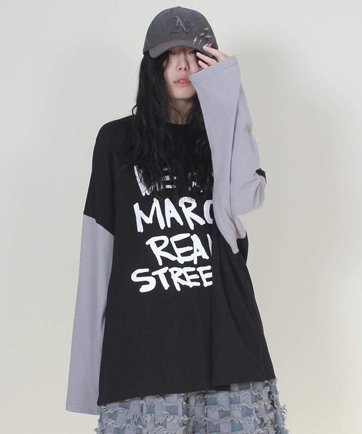 Deumakeu Oversized Real Street Text Long Sleeve T-Shirt Black