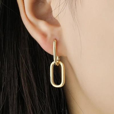 Fashion Copper Color High Quality Geometric Two Oval Hoop Earrings Female Simple and Versatile Trend Jewelry Accessories Gifts