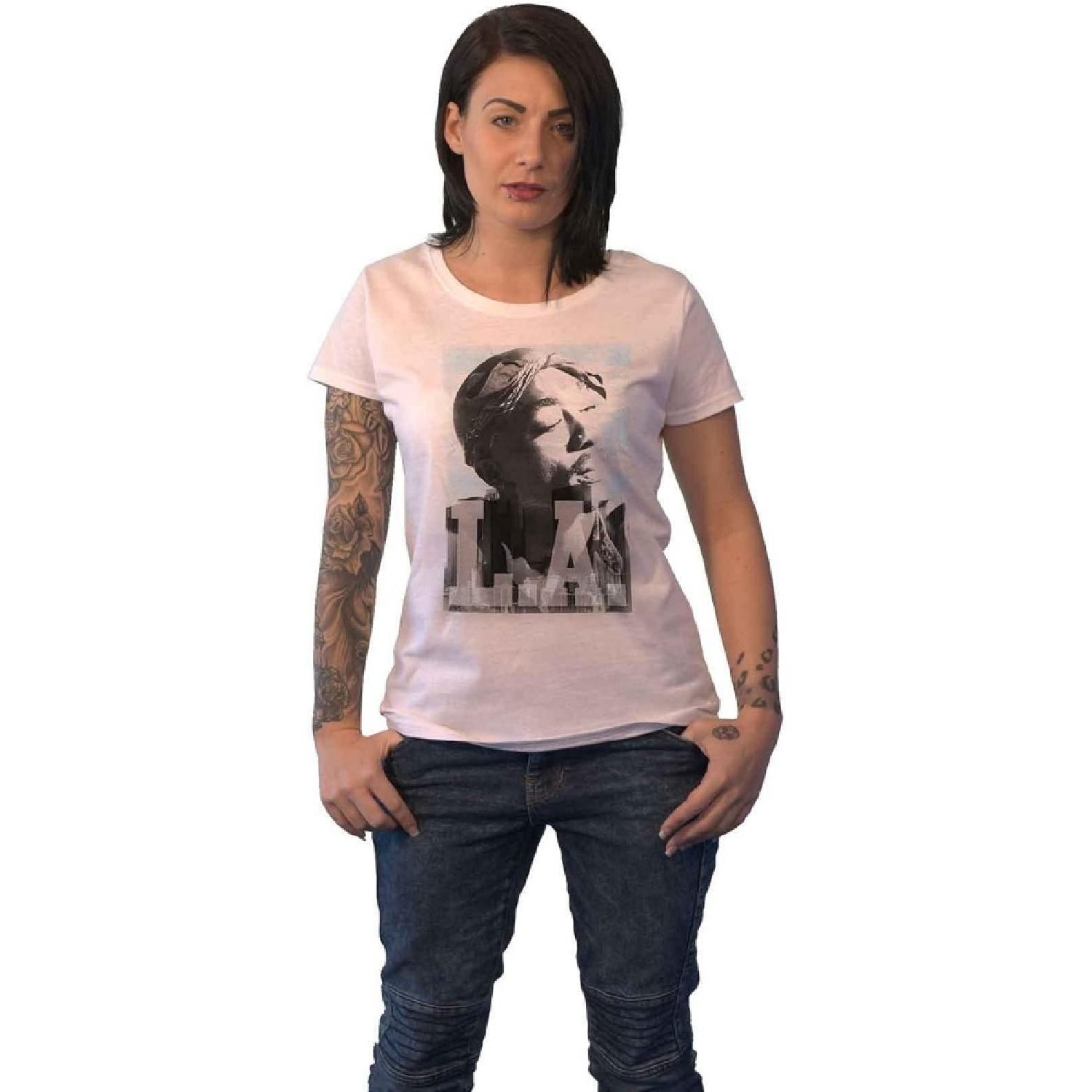Tupac T Shirt La Skyline Logo New Official Womens Skinny Fit White Size XS S
