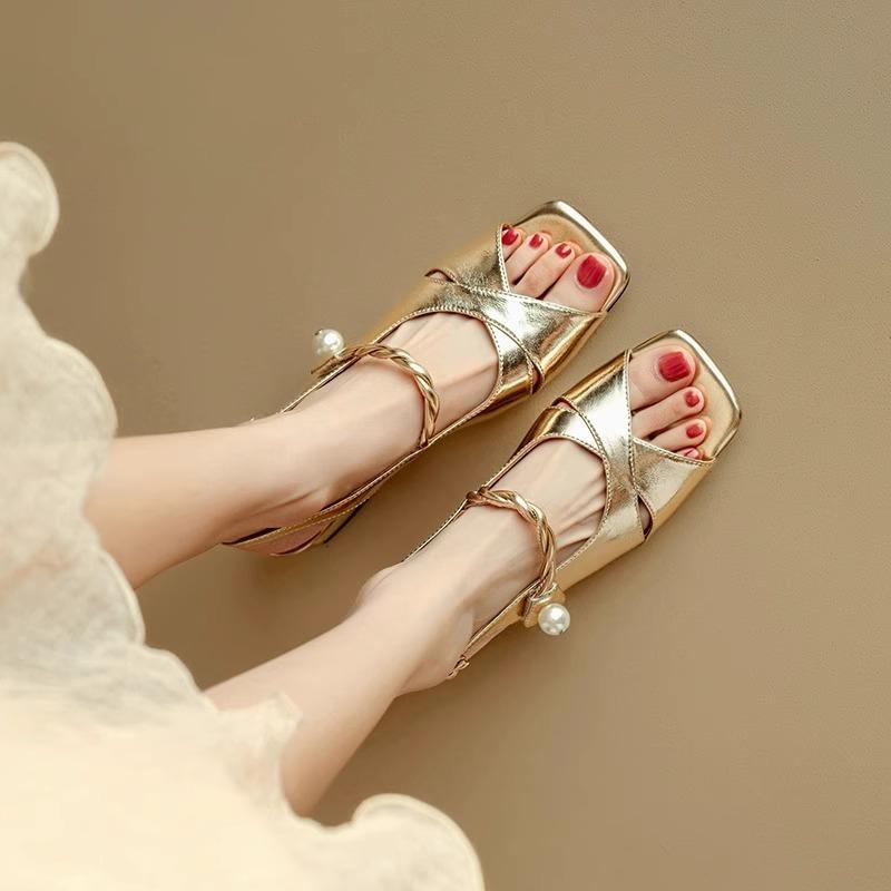 Fashion Summer Women Hollow Out Design Retro Mid Heels Sandals Square Toe Pu Leather Shoes Gold Silver Elegant Party Pumps for Ladies