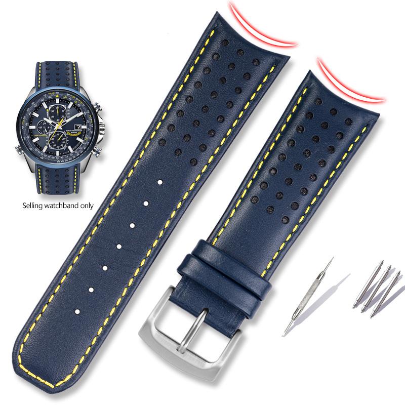 Echtes Leder+ Silikonkautschuk Uhrenarmband für Citizen Blue Angel AT8020 Sky Eagle JY8078 8035 Armband 22mm 23mm Schwarz