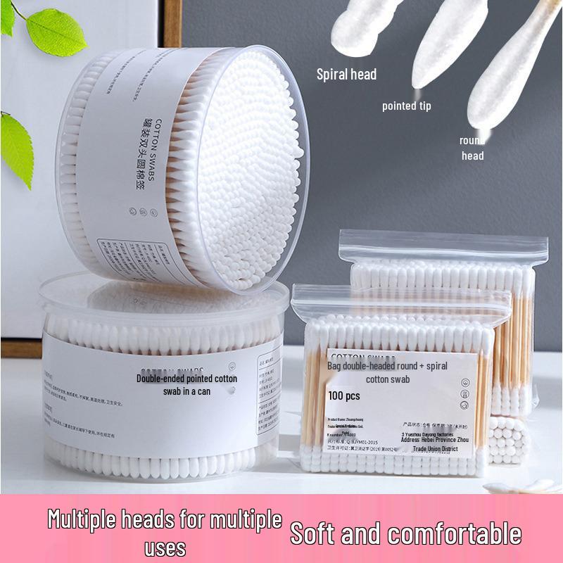 Drewniany Patyczek Bawełniany Dwustronny do Czyszczenia Uszu, Makijażu i Higieny Osobistej - Jednorazowe Waciki Bawełniane w Pudełku