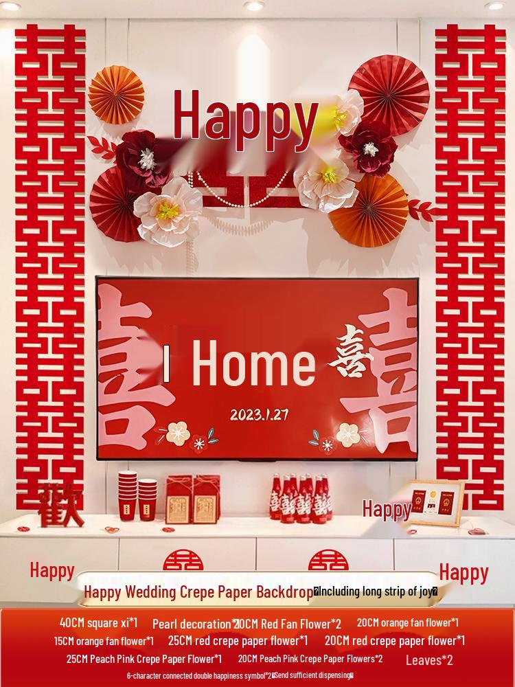 Wedding Decoration Set for Groom's New Home: Living Room TV Wall & Flower Decor