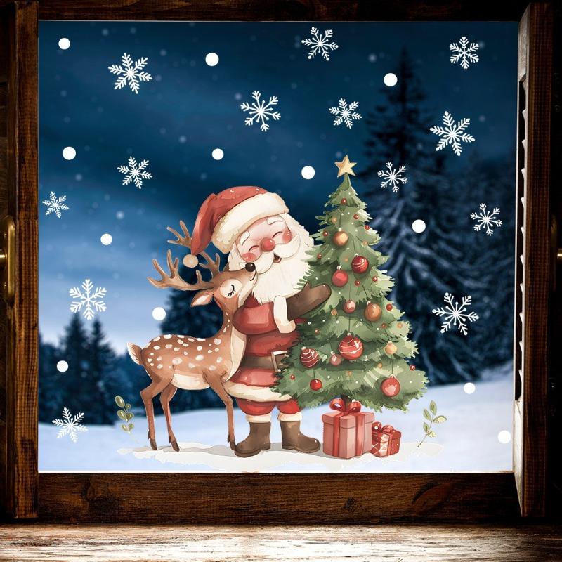 Christmas Home Decoration Stickers Santa Claus Elk Glass Doors and Windows Beautification Window Stickers Happy Holidays