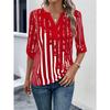 Women's Summer T-shirt Double Patchwork Color Clash Positioning Flower Shirt Short Sleeve Top