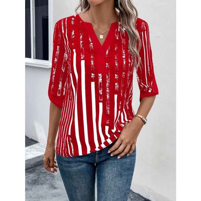 Women's Summer T-shirt Double Patchwork Color Clash Positioning Flower Shirt Short Sleeve Top