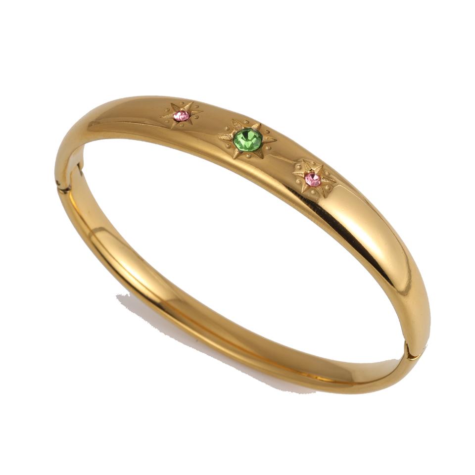 ZAKOL Lusso Acciaio Inossidabile Colore Oro 18K Bracciali Aperti Zirconi Colorati Intarsiati Affascinante Impermeabile Regalo Donna con Zirconi