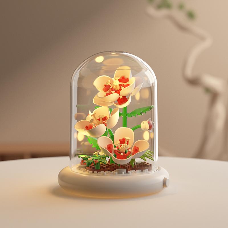 City Creativity Potted Plant Tulip Lily Gardenia Rose Micro Building Blocks Bricks Model Home Decoration Toy For Kids