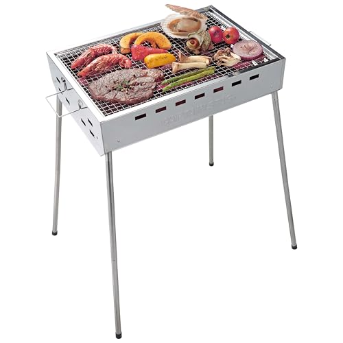 Captain Stag BBQ Grill, Stainless Steel, Family Grill, 450cc, Serves 3-4 People, High/Low Height Adjustment, Easy Assembly, Lightweight, UG-113