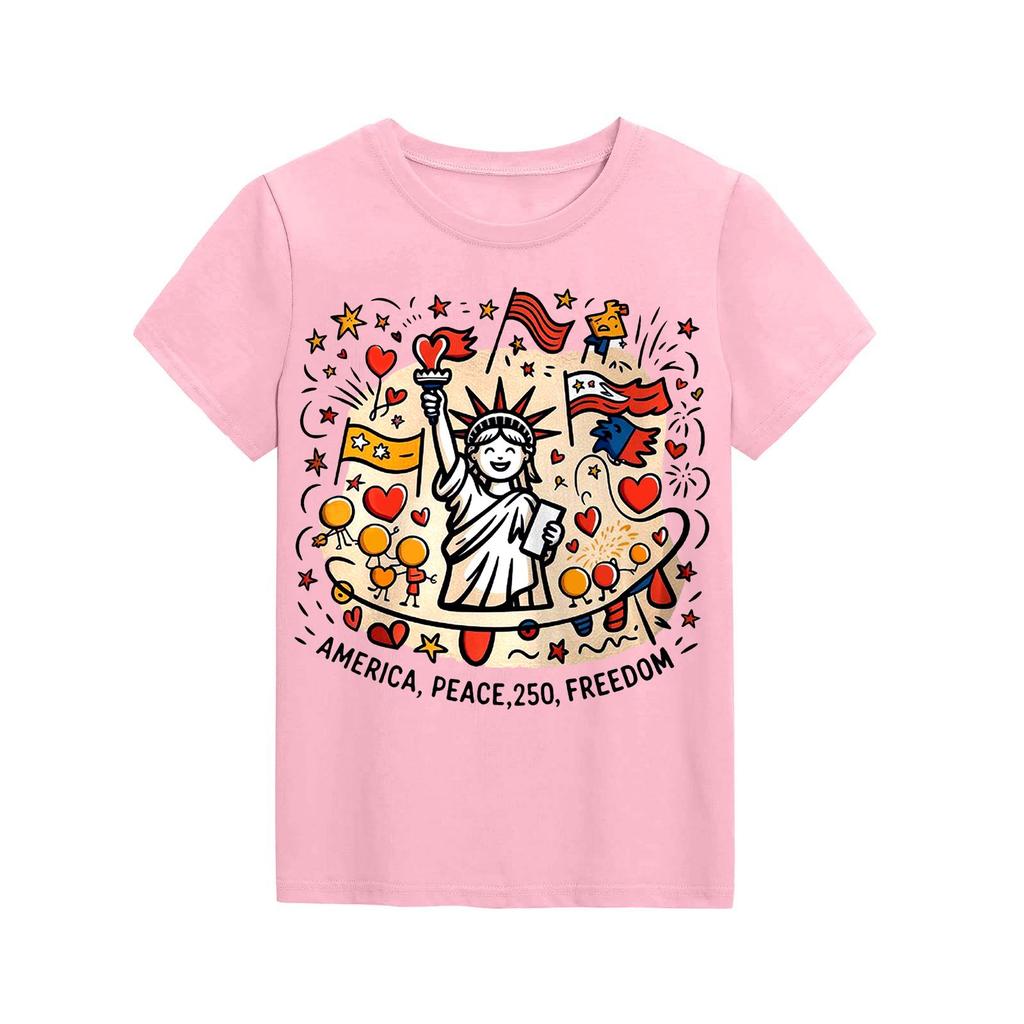 Fashionable Round Neck Short Sleeve Work Clothes Printed Tops For KID Summer Tops