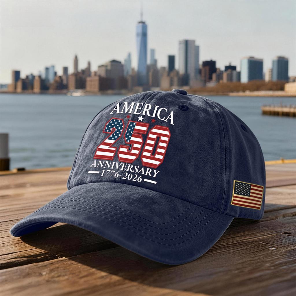 Unisex USA 250th Anniversary Printed Distressed Washed Baseball Cap | Patriotic Vintage Hat For Celebrations