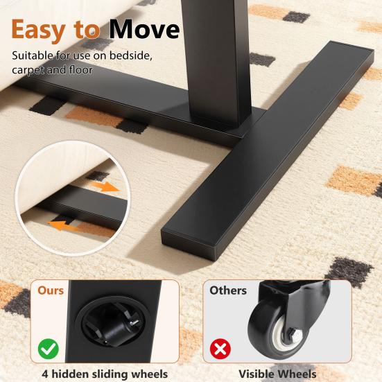 Mobile Standing Desk 31.5" with 70-degree Tiltable Desktop, Overbed Bedside Table Rolling Wheels, Height Adjustable Laptop for Home Office, Bed, Sofa