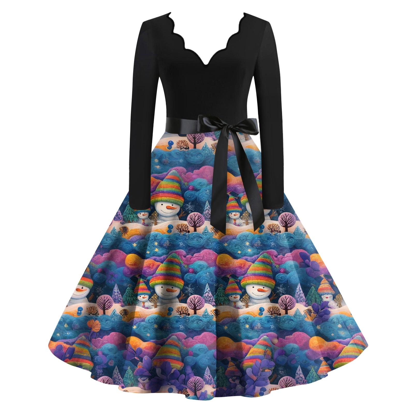 

Женское повседневное и модное платье с V-образным вырезом, длинными рукавами и рождественским принтом XXXXXL