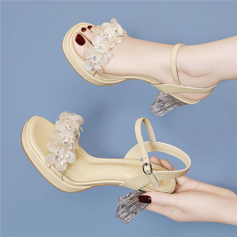 

Niche light luxury summer handmade women s shoes temperament casual retro women s shoes cool slippers catwalk high heels fairy rhinestones 34