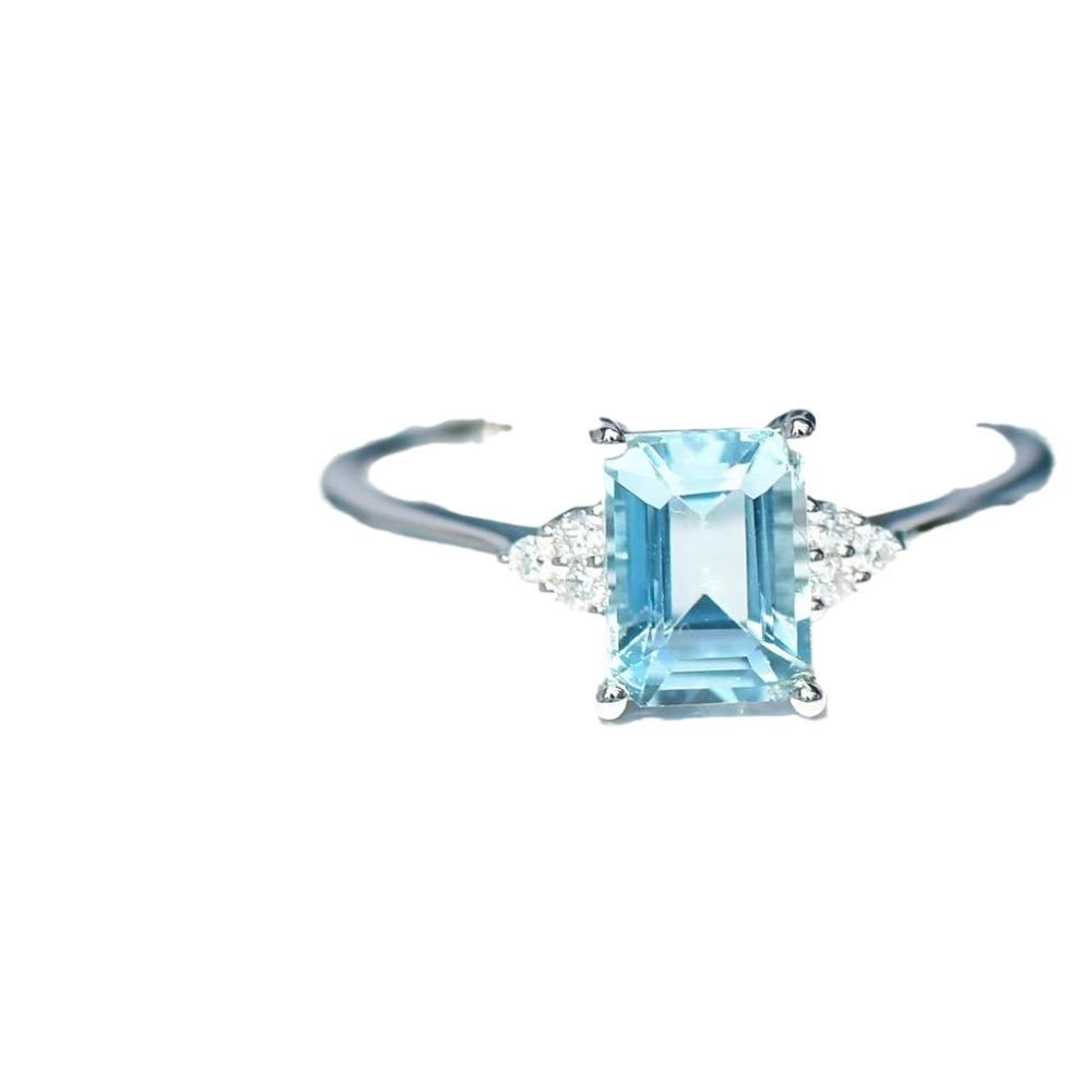 Sea Blue Treasure Ring, Feminine Temperament, Light Luxury, Fashionable, Versatile Ins, Blue Topaz, Non Fading Ring