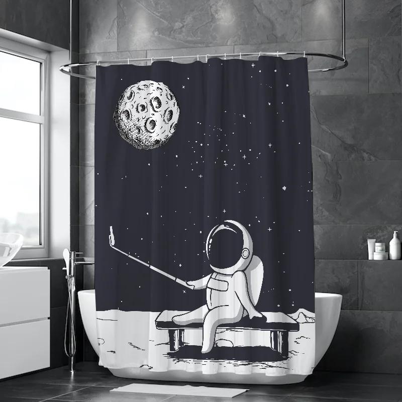 Opaque Curtains for the Home Astronaut Printing Bathroom Accessories Shower Shade Curtain Bath Bedrooms Waterproof Fabric Garden W90XH180cm