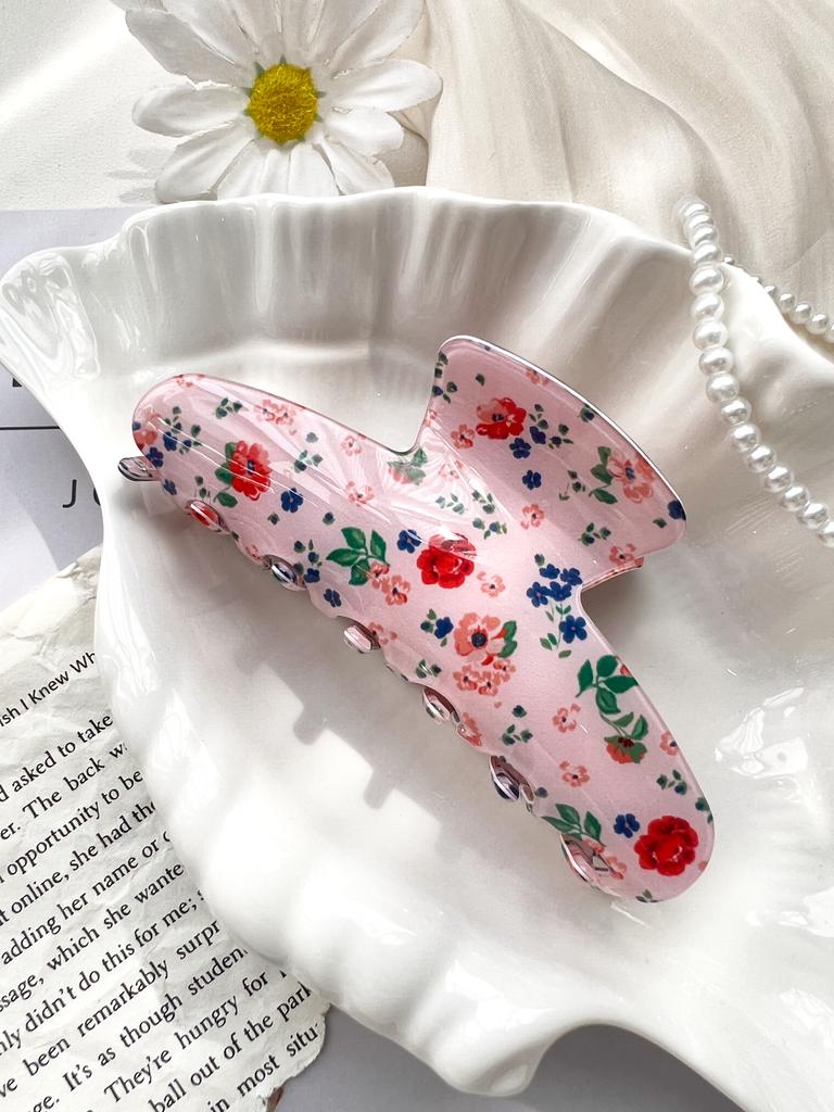 Rosa Söt Elegant Blommig Körsbär Hårklämma Set, Akryl Tryck Rosett Tusensköna Hårnålar för Kvinnor Sommar Blommig Håraccessoar