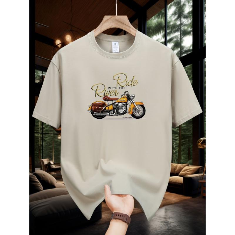 Men s Summer Fashionable Casual Loose Large Size Classic Motorcycle Pattern Printed Round Neck Short Sleeve T-shirt L