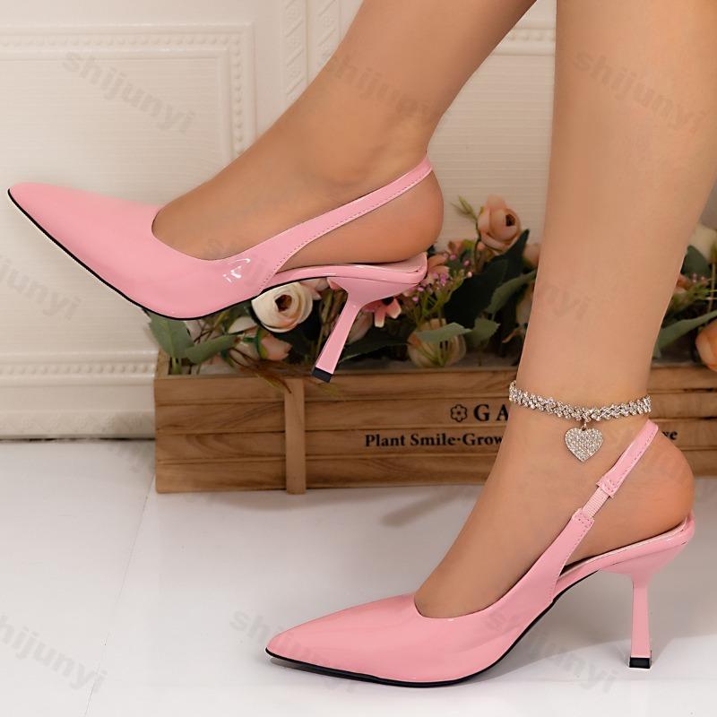 Damen Pumps Große Größe Sexy Spitze Slingbacks Flache Hohe Absätze Mode Vielseitig Slip-on Sandalen mit Dünnem Absatz Tacones Mujer