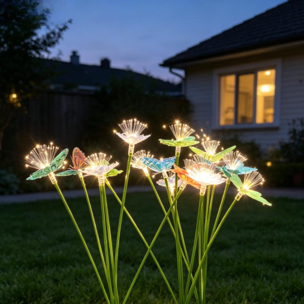 Solar Butterfly & Flower Fiber Optic Lights, Color Changing Landscape Lamp, Outdoor Garden Pathway Stake Light