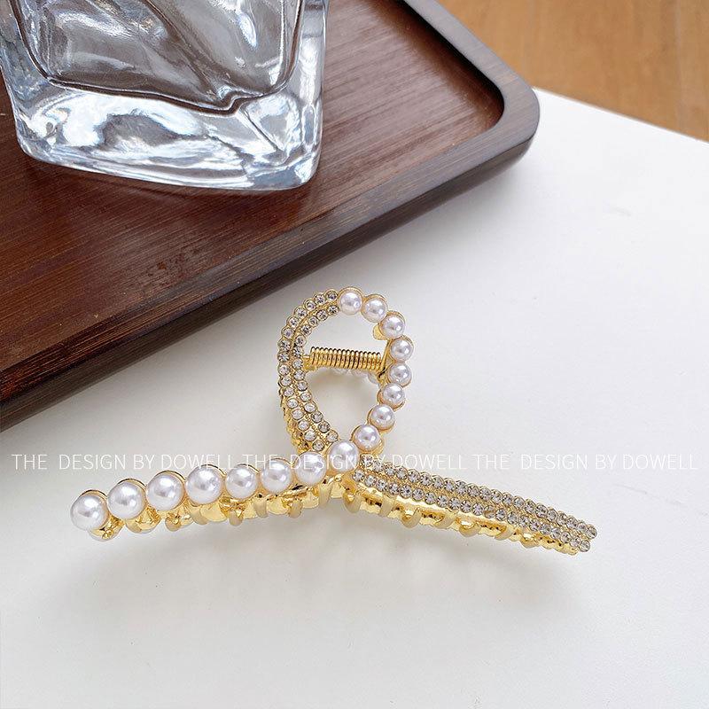 Style Elegant Korean Pearl Rhinestone Hair Claw Clip For Womens Updos Chic