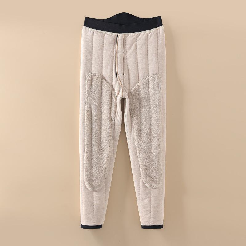2025 Winter Men's Fleece-Lined High Waist Wool Pants with Seamless Knee and Waist Support