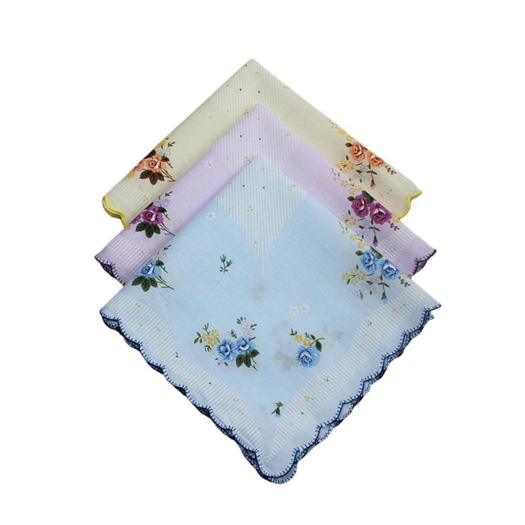 3ks Květinové kapesníkové ručníky 30*29cm Elegantní Vintage Klasické Bavlněné Hanky ​​Letní Přenosné Dámské Ručníky