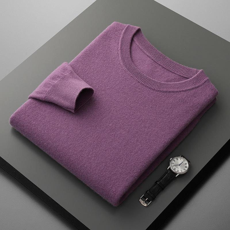 Classic Men'S Crewneck Cashmere Knit Sweater For Autumn And Winter, Loose Casual Cashmere Knit Pullover Base Layer