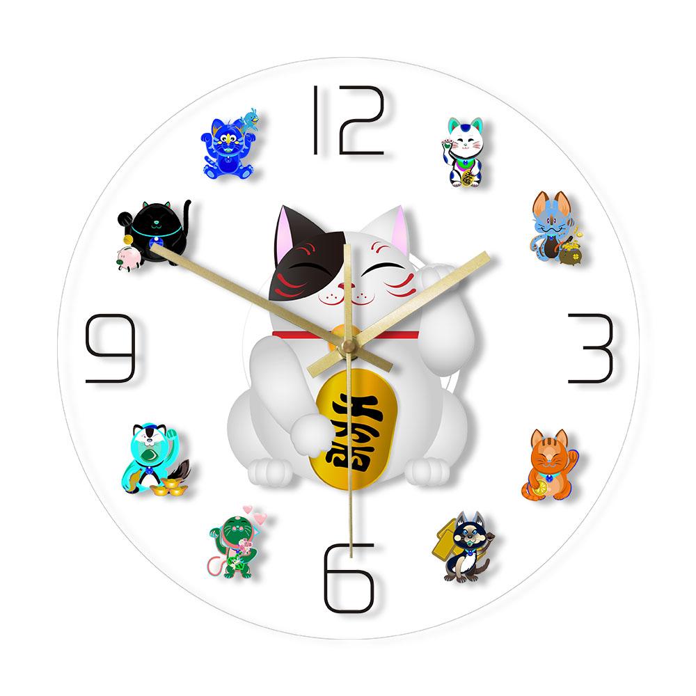 

Maneki Neko Fortune Cat мультяшные настенные часы японский манящий кот тихие настенные часы милый счастливый кот часы домашний декор