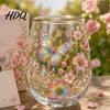Hand-painted Glass Cup Hand Painted Tumbler Egg Shaped with Gold Rim Clear