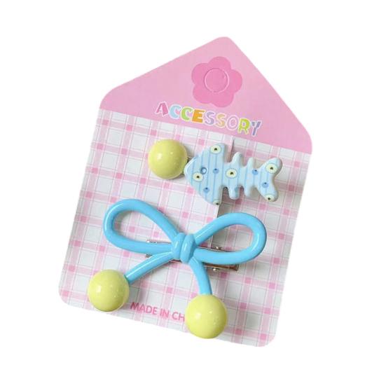 

2Pcs Girl Hair Pins Fish Bone Bowknot Shape Hair Clips Bright Color Fixes Broken Bangs Hairpins Decorative Hair Accessories синий