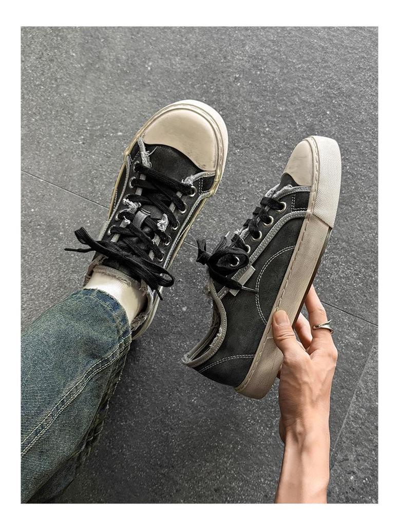 Men's Casual Distressed White Leather Shoes - Lightweight, Soft Sole, Versatile Fashion Sneakers X511