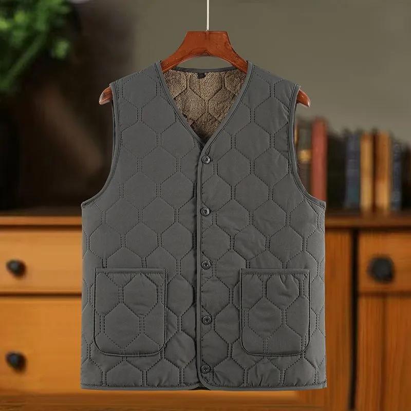 

Мужской осенне-зимний флисовый теплый однотонный жилет с V-образным вырезом, без рукавов, утолщенный, на пуговицах, повседневный, клетчатый L серый